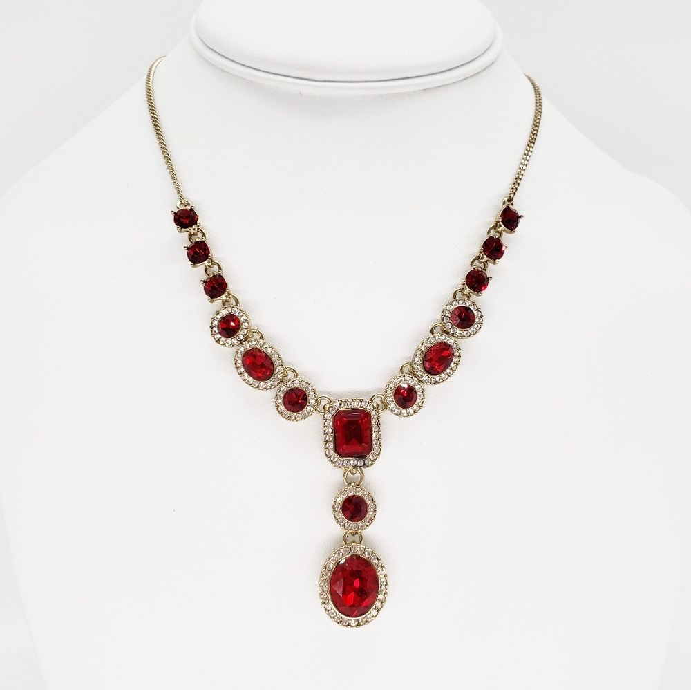 Givenchy Gold Ruby Red Stone Y Necklace